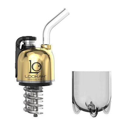 LOOKAH Dragon Egg electric dab rig with gold finish and detachable glass piece, designed for easy on-the-go dabbing.