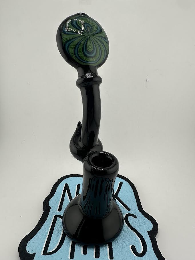 Filla John Glass Flower Bubbler - Black w/ Wig Wag Mouth Piece