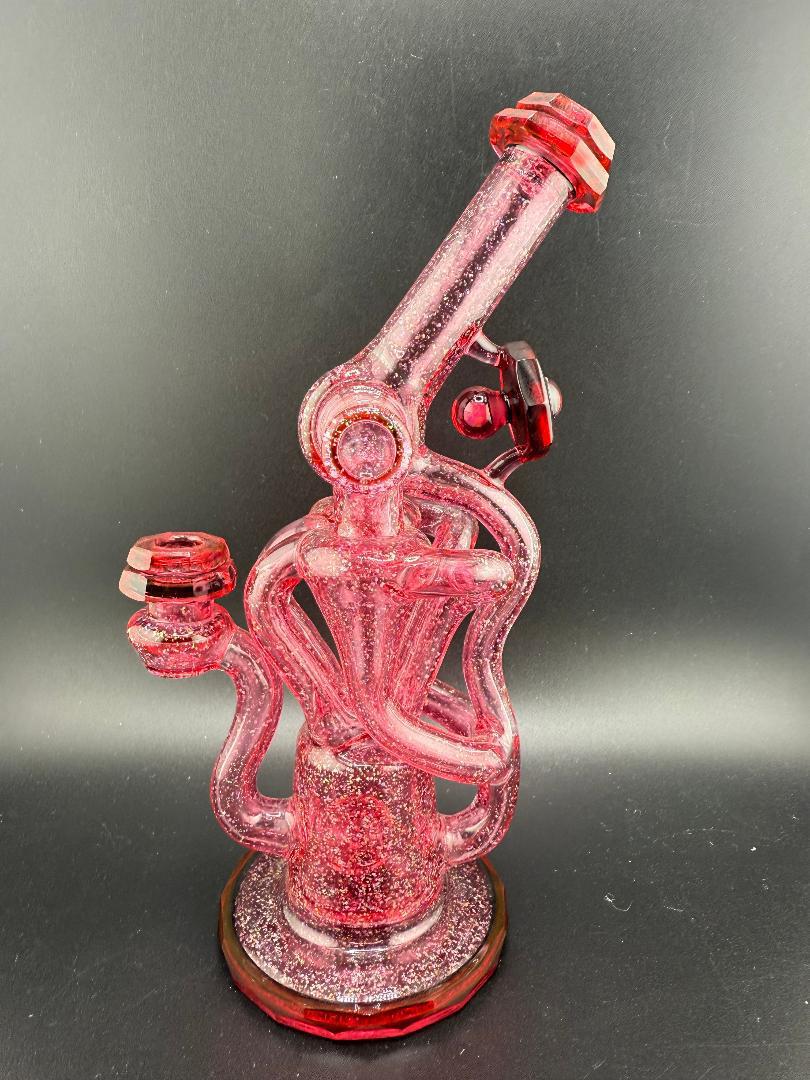 Domer Glass x Doc Glass Clear  Red Fully Facteed Crushed Opal  10mm Recycler That Looks Expensive Spokane Washington Domer double  Nikk drips Facing Right