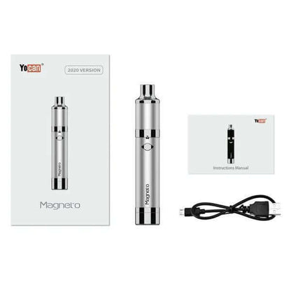 Yocan Magneto Vaporizer 2020 version, user manual, and charging cable displayed together.