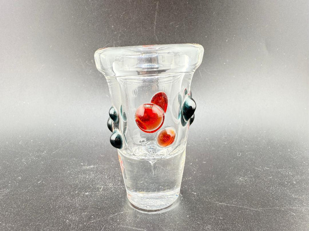 Paulson Pieces Shot Glass with artistic dot designs, handcrafted in Spokane, WA, showcasing unique glass artistry.