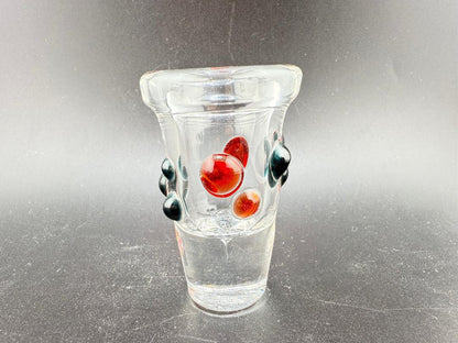 Paulson Pieces Shot Glass with artistic dot designs, handcrafted in Spokane, WA, showcasing unique glass artistry.