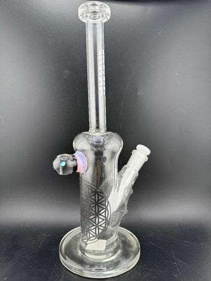 Highgrade Glass Flower Straight Tube - 10" Mini Opal Marble & Bake On Sacred Geometry 10mm 45°