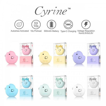 Cyrine Birdie 510 Battery collection in pastel colors with features like autdraw activation and Type-C charging.