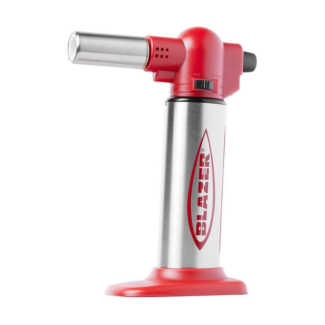 Blazer Big Buddy Butane Torch in red and silver, designed for precision and reliability in culinary tasks.