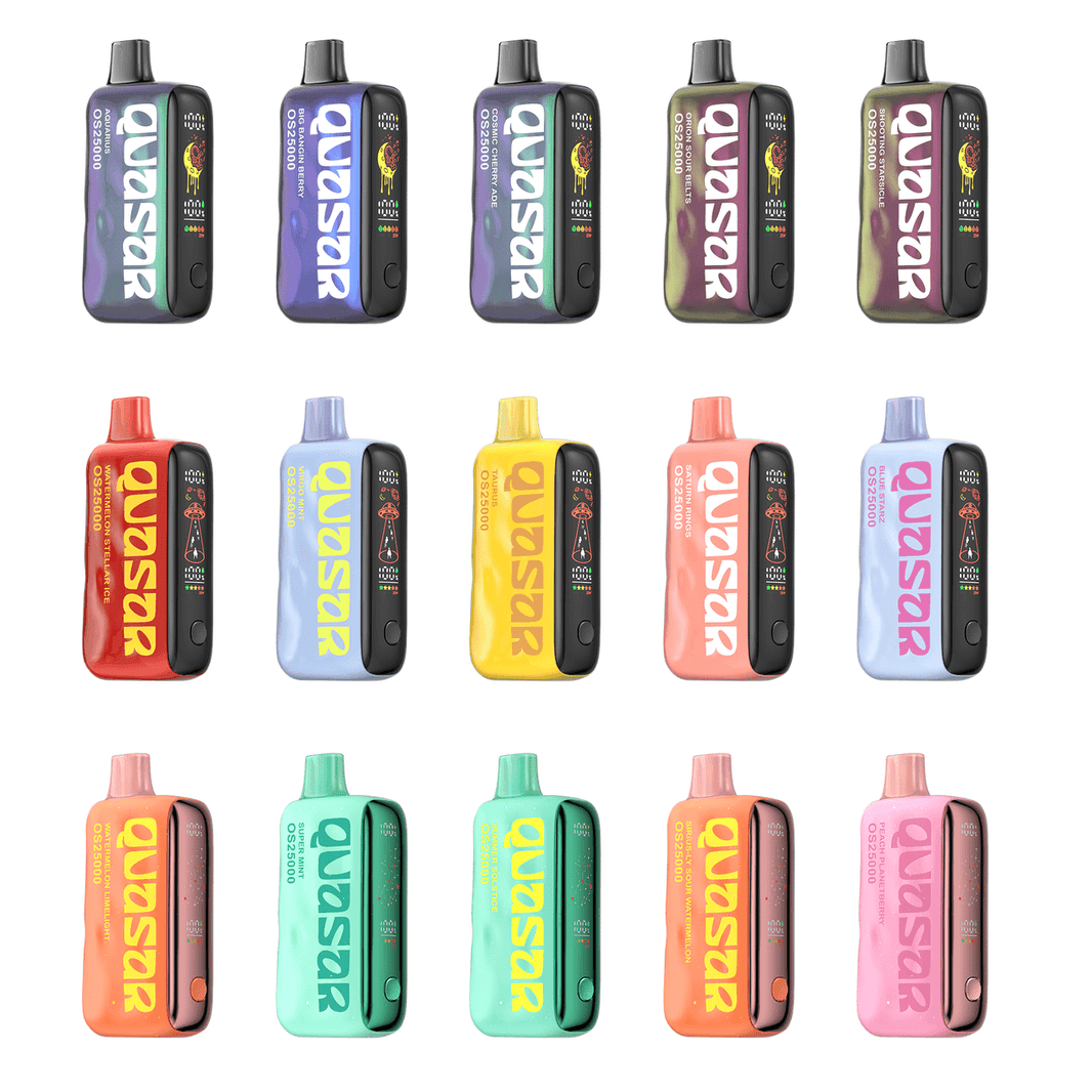Variety of Quasar OS25000 products in different colors and styles arranged neatly on a white background.