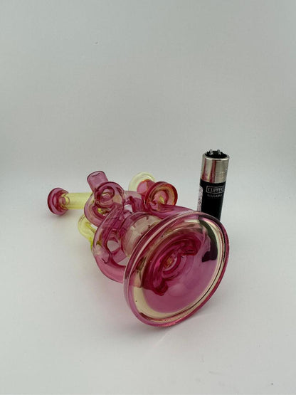 Domer Glass Golden Ruby Illuminati UV 10mm Recycler That Looks Expensive Spokane Washington Domer double Facing Bottom Laying Down