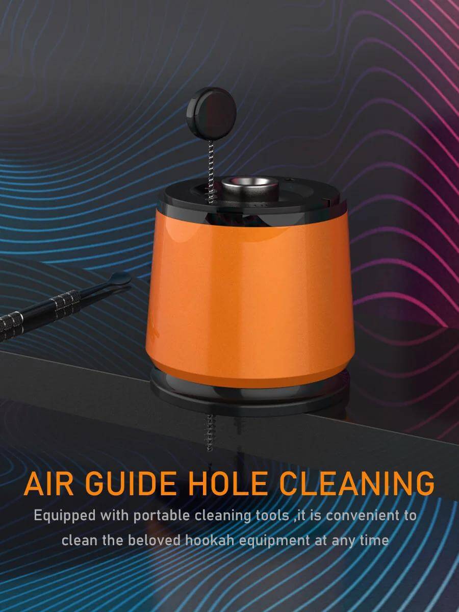 Portable air guide hole cleaning tool for easy maintenance of hookah equipment.