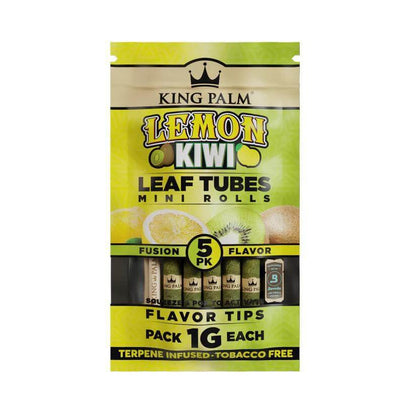 King Palm Lemon Kiwi Leaf Tubes 5pc pack, terpene infused, tobacco-free mini rolls for a premium smoking experience.