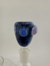 Crondo Glass Frit Swirl 14mm Bowl showcasing vibrant blue and purple colors with unique bubble accents.