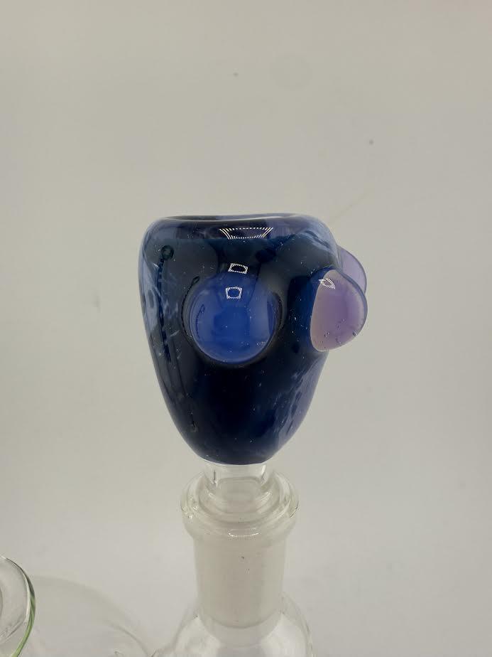 Crondo Glass Frit Swirl 14mm Bowl showcasing vibrant blue and purple colors with unique bubble accents.