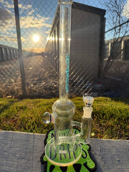 Highgrade Glass Flower Straight Tube - Color Accented Lip wraps w/ Inline Perc & Sacred Geometry Bake On 14mm 90°