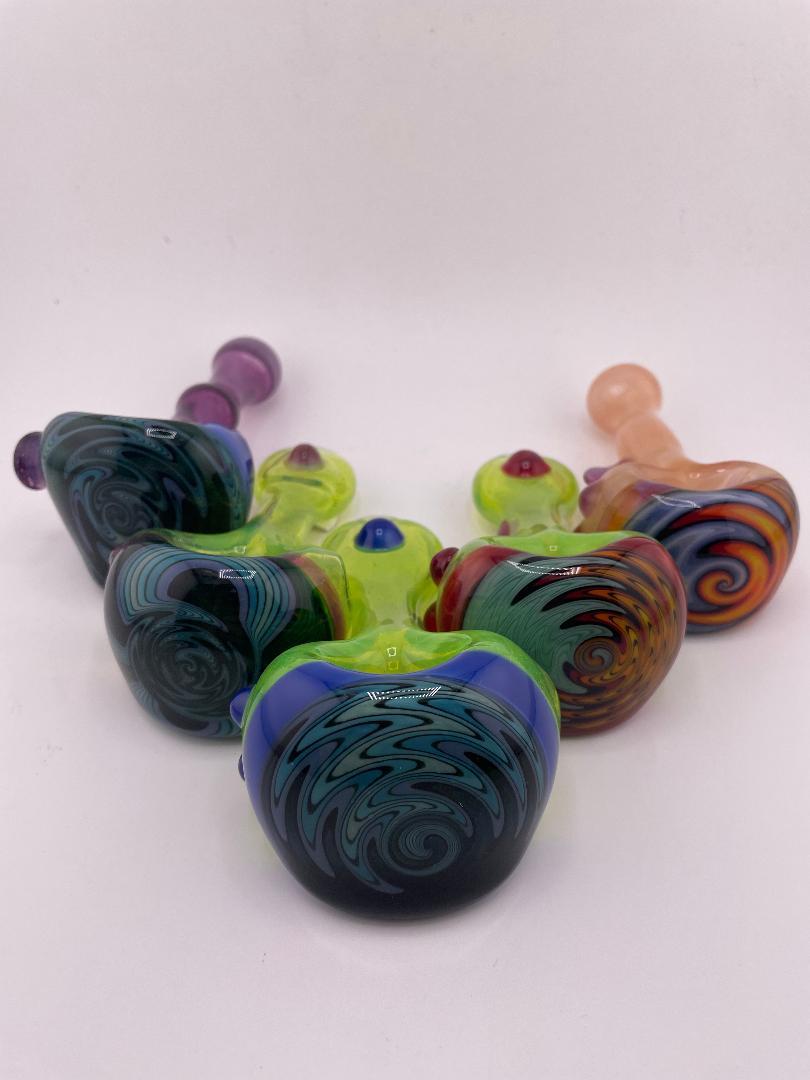 Highgrade Glass Dry Pipe - Full Color w/ Reversal Wig Wag Cap