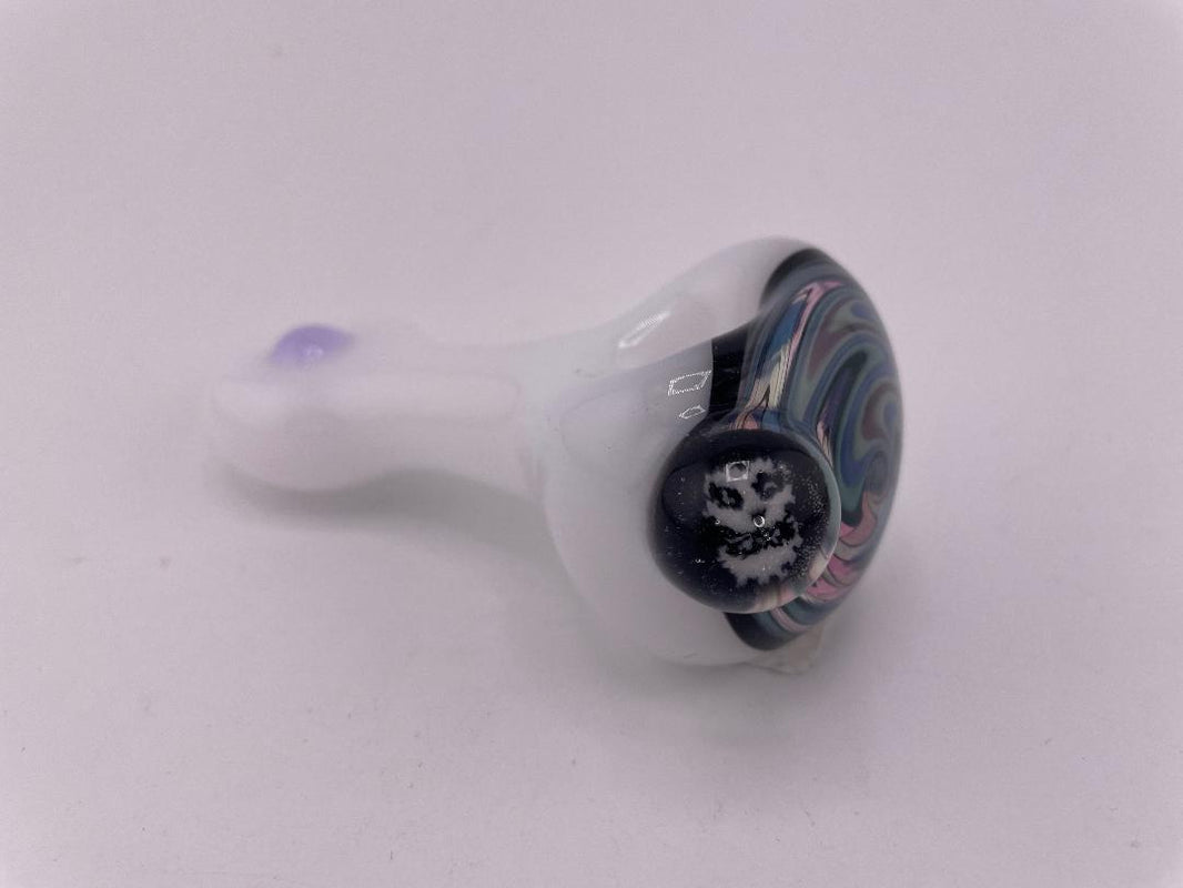 Highgrade Glass Dry Pipe  - White w/ Reversal Wig Wag Cap