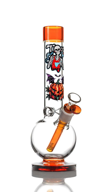 Toxic Glass 11.5" Pumpkin Globe Waterpipe TX102 with festive Halloween design and vibrant colors.