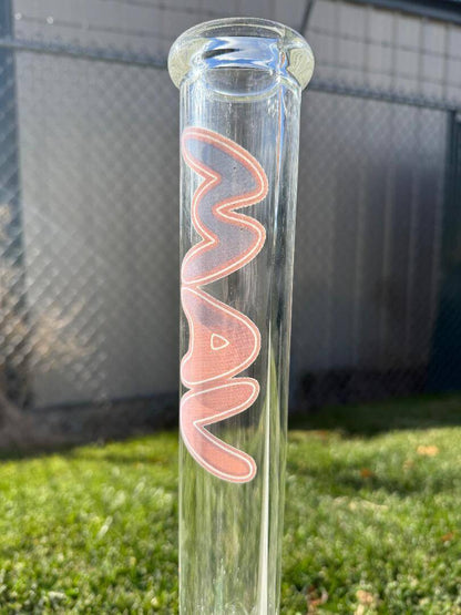 MAV Glass 18" Straight Tube Ash Catcher Combo 14mm 45° showcasing clear borosilicate glass design and logo detail