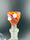 Multi Color Swirl 14mm Bowl in vibrant orange, black, and white stripes, showcasing artistic glass craftsmanship.