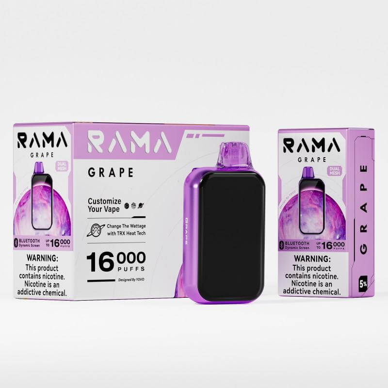 RAMA 16,000 Disposable Vape in Grape flavor, offering customization and 16,000 puffs.