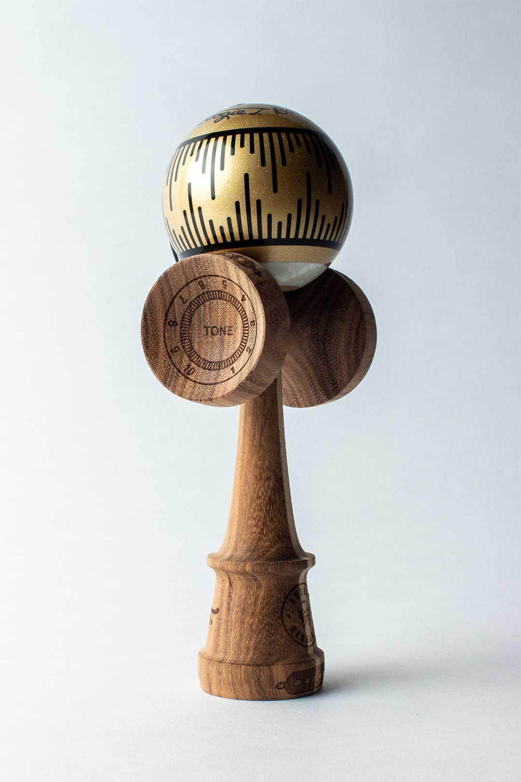 Sweets Kendama Boogie T Gold - Amped with gold tama and wooden ken, inspired by Boogie's guitar design.
