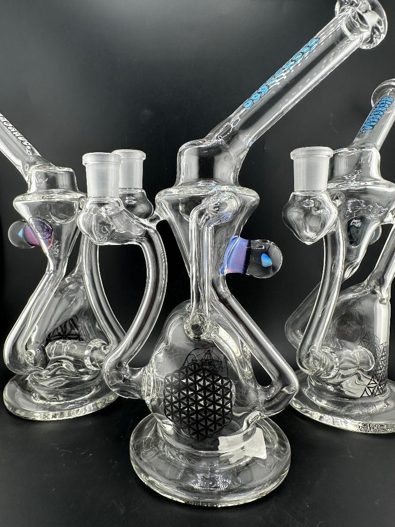 Highgrade Glass Recycler - Clear Rig Opal Marble Attachment & Sacred Geometry Bake ons 14mm 90°