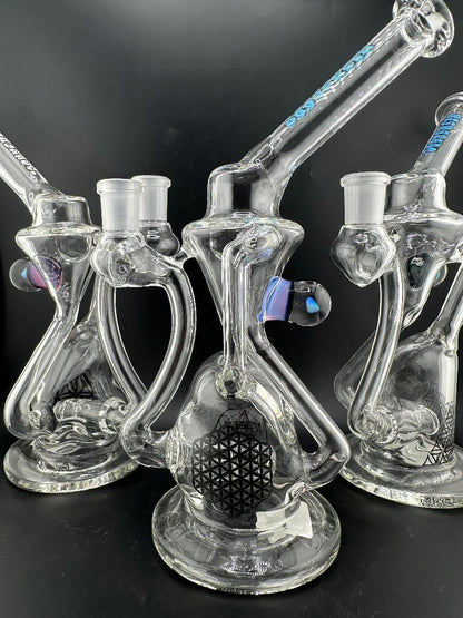 Highgrade Glass Recycler - Clear Rig Opal Marble Attachment & Sacred Geometry Bake ons 14mm 90°