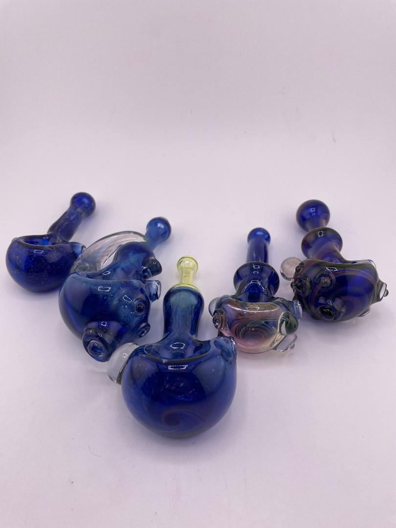 Brando Glass Dry Pipe - Cobalt Space Tech w/ Various Accents