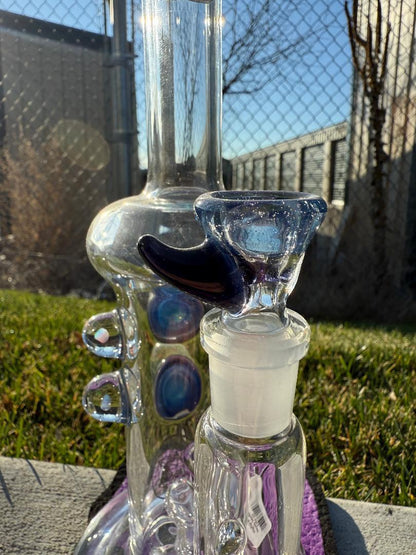 Highgrade Glass Flower Straight Tube - Blue Inline Perc w/ Filla Cello & Opal Attachments 14mm 90°