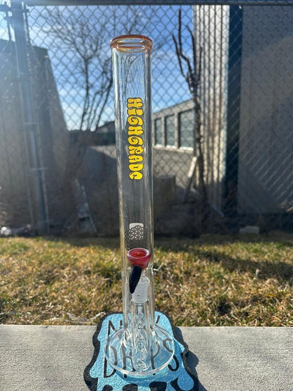 HighGrade Glass Straight Flower Tube - 16" Color Accent w/ Sacred Geometry Bake On 14mm 90°