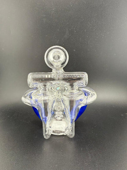 Crondo Glass Clear Double Recycler W Blue Horns & Opal Attachment 10mm 90°