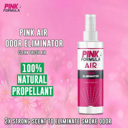 Pink Formula Air Odor Eliminator spray bottle, 4oz odor neutralizer for smoke, featuring natural propellant.