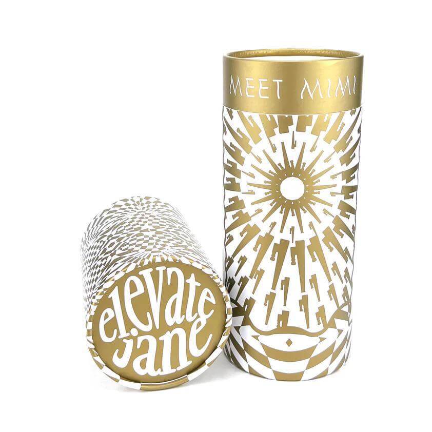 Empire Glassworks X Elevate Jane Chroma Mimi packaging featuring gold and white artistic design.