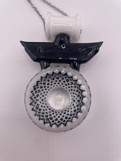 Steve H Glass X MB Glass Pendant - Mountain Gate w/ Black & White Dotstack & Encased Opal