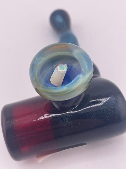 Danny W Glass Hammer Pipe - Blue & Red w/ Opal Encased Marble