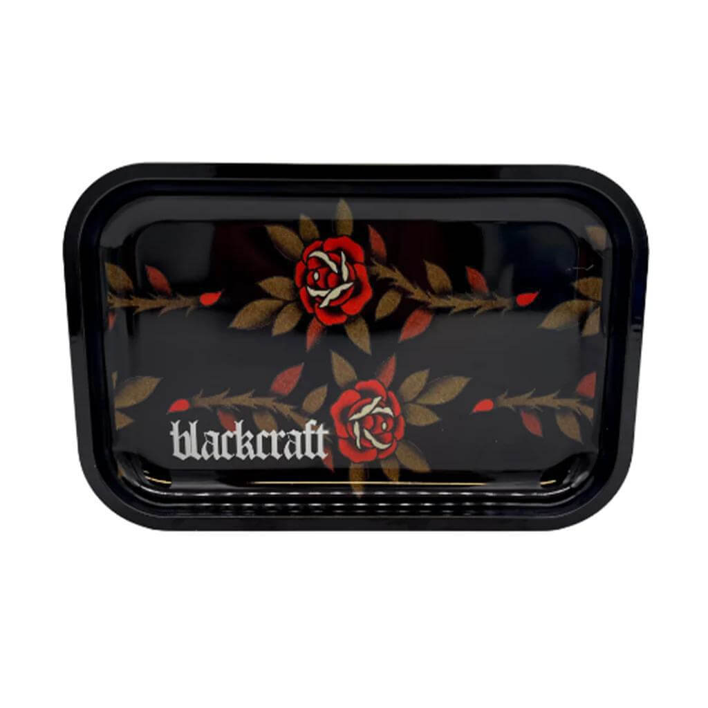 Blackcraft Cult Small Rolling Tray with rose design, perfect for stylish smokers and rolling enthusiasts.