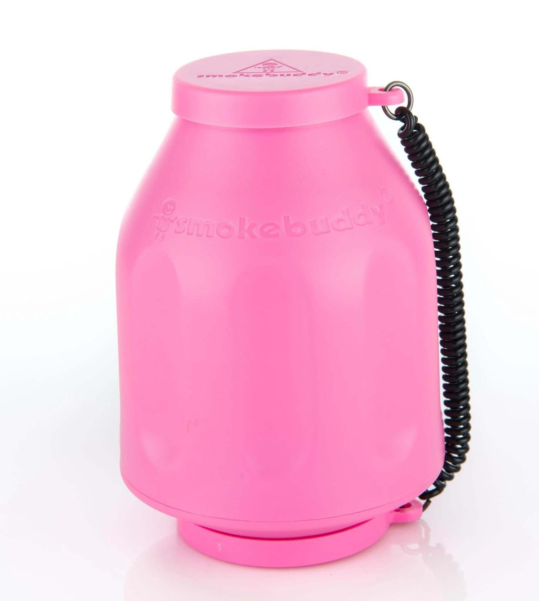 Smokebuddy Original Personal Air Filter in pink, compact design for discreet smoke control with keychain.