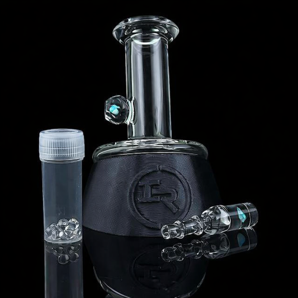 Iridescent Glass Puffco Peak Glass Replacement - Opal Dry Limited Edition Faceted Box Set with clear glass attachment and pearl container.