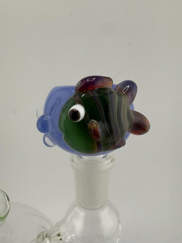 Handcrafted 14mm fish bowl slide by Lamp Dancer, showcasing a colorful fish design on high-quality glass.
