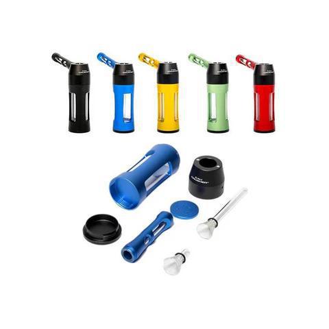 Cali Crusher Hydra Hybrid Glass / Metal Bubbler in various colors including blue, black, red, green, and yellow.