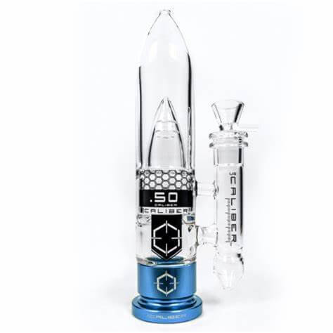 US Caliber .50 caliber glass bong featuring sleek design and rugged durability, perfect for portable smoking.