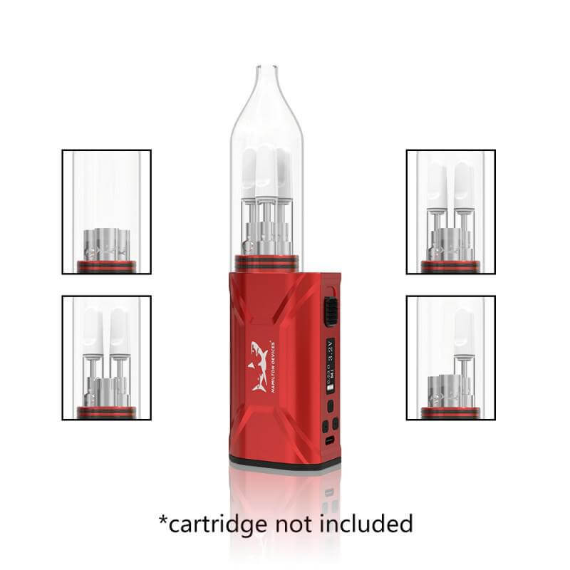 Hamilton Jetstream Red vaporizer device with three cartridge slots and adjustable settings.