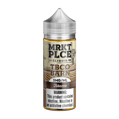 MRKT Place TBCO Barn 100ml tobacco e-liquid featuring rich flavors and smooth vaping experience.