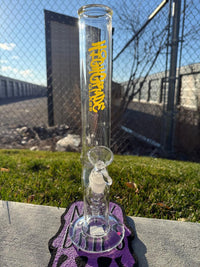 Highgrade Glass Flower Straight Tube - Pistol Loop Straight w/ Sacred Geometry Bake On 14mm 45°