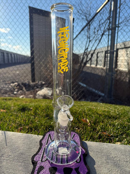 Highgrade Glass Flower Straight Tube - Pistol Loop Straight w/ Sacred Geometry Bake On 14mm 45°