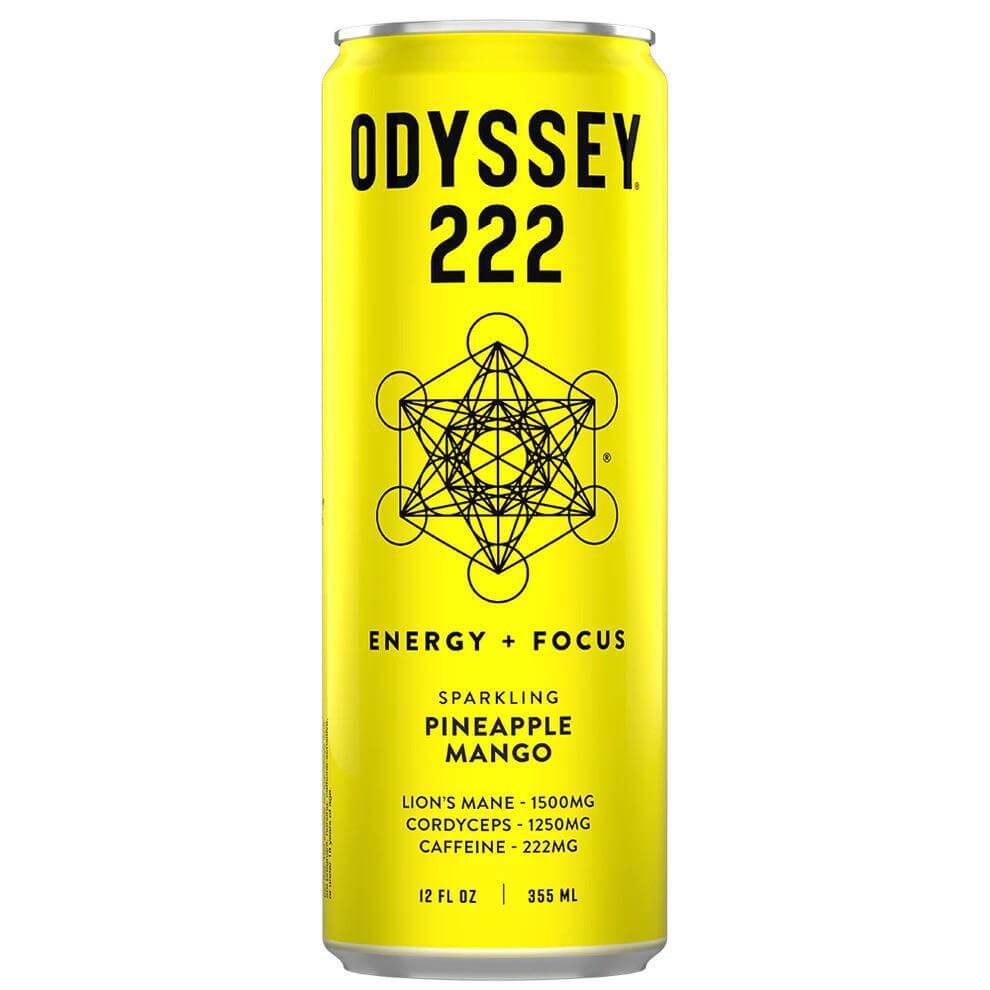 Odyssey 222 Pineapple Mango energy drink can with 222mg caffeine and functional ingredients for energy and focus