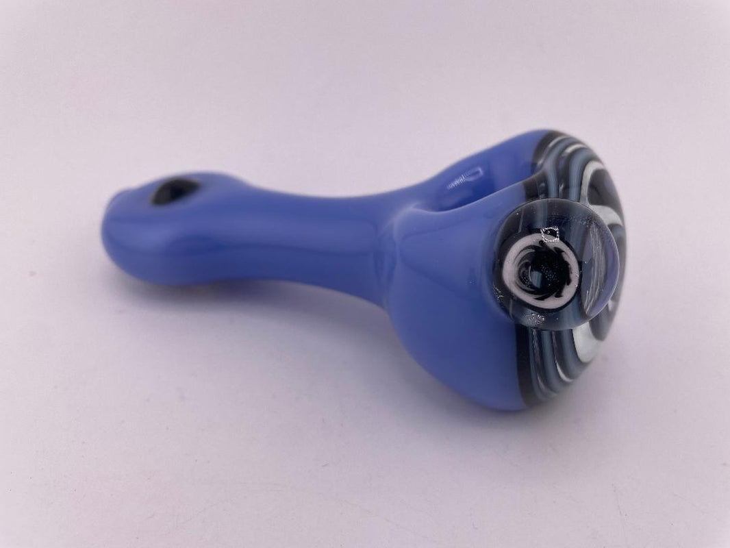 Highgrade Glass Dry Pipe  - Blue w/ Reversal Wig Wag Cap