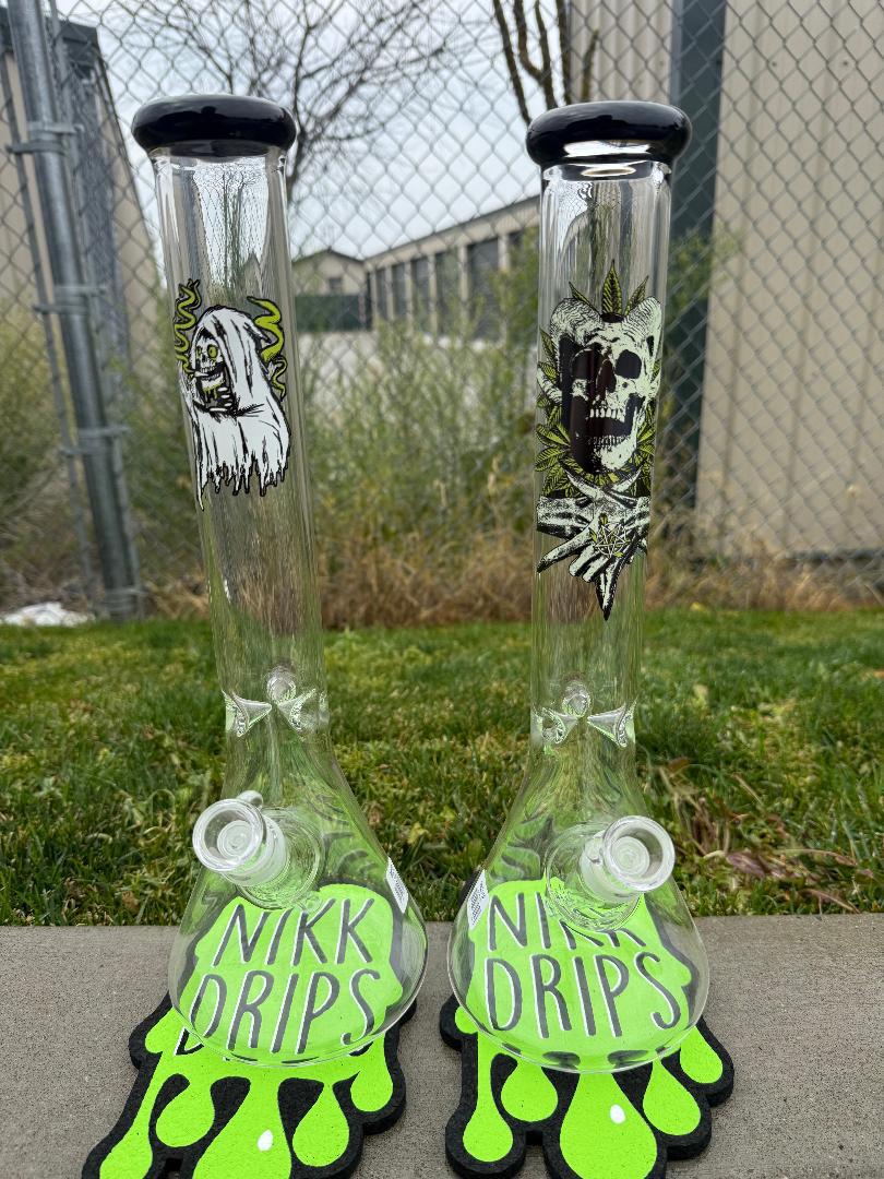 Blackcraft Beaker 18" glass pipes featuring unique designs and sturdy beaker base for smooth use.