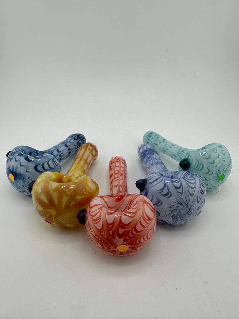 Filla John Glass Dry Pipe - White w/ Colored Wrap & Rake