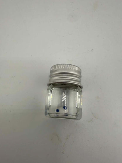 Lucky Gnome Glass Terp Pearl in clear jar with metal lid, featuring blue accents for enhanced dab sessions.