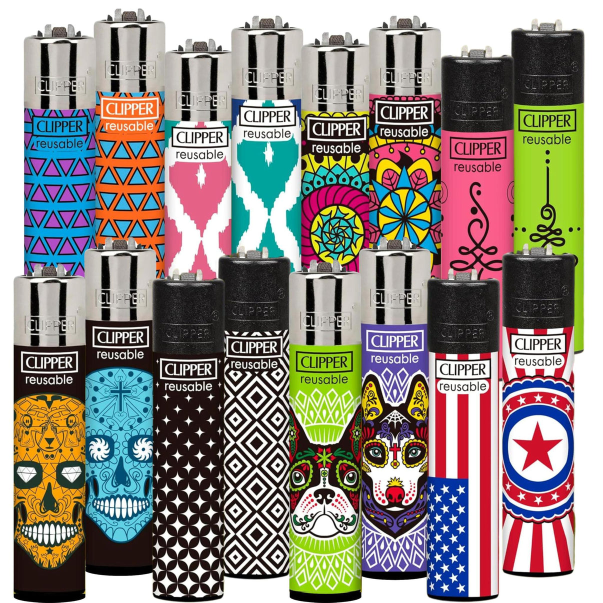 Clipper Lighter - Random designs featuring vibrant patterns and reusable features for smokers and collectors.
