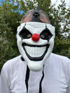 Gas Mask with Water Pipe - Clown mask with sinister smile and red nose, perfect for Halloween or costume parties.